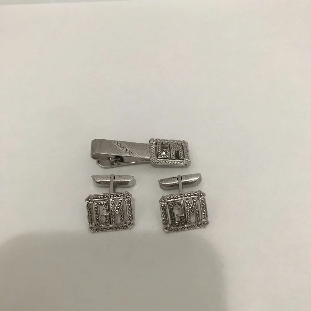 KD Kimler & Daniel Sterling Silver Vintage Cufflinks and Tie Clip Set